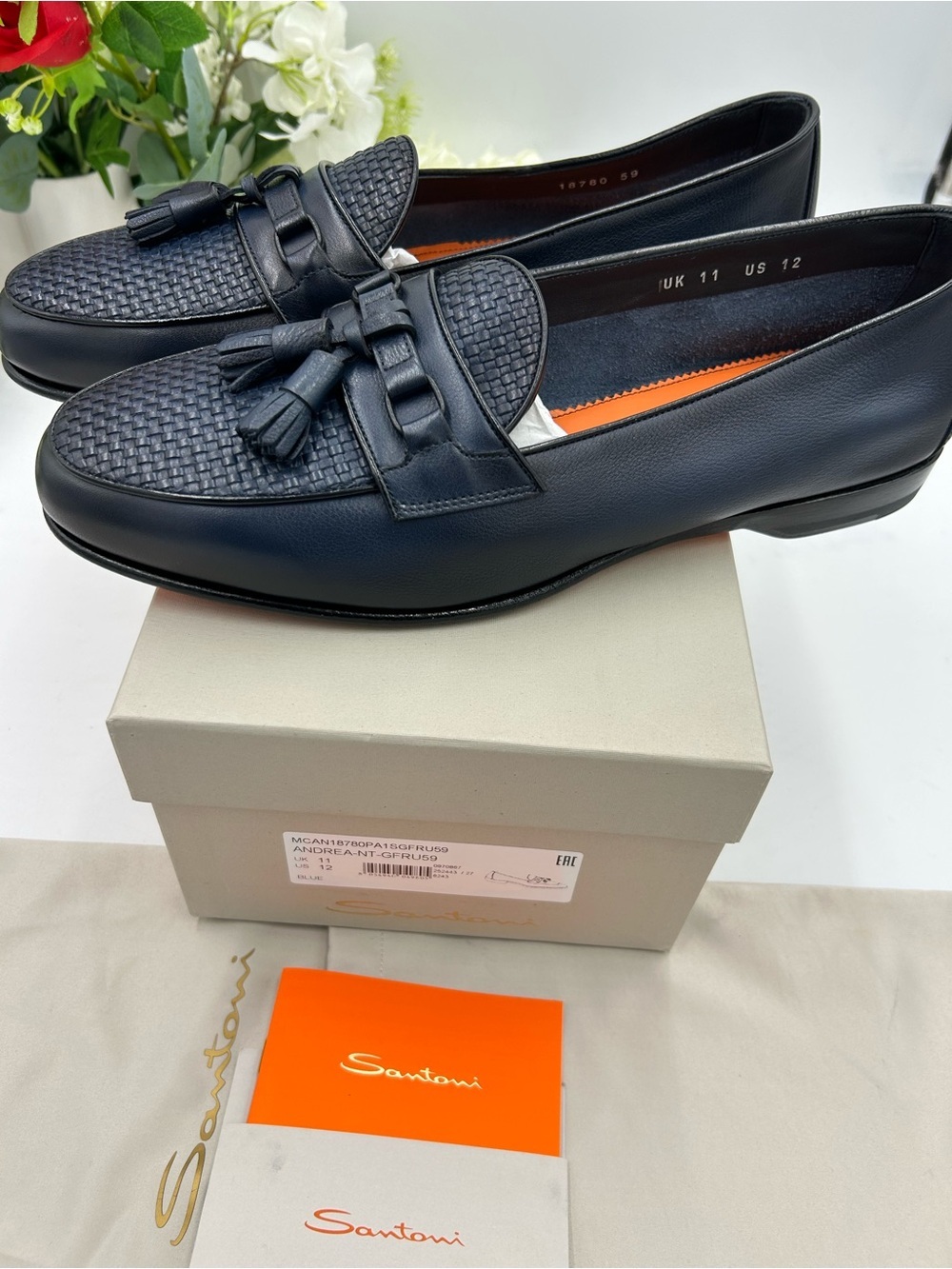 Men's Santoni, Andrea, tassel leather loafers size 12 US made in Italy - Picture 3 of 10